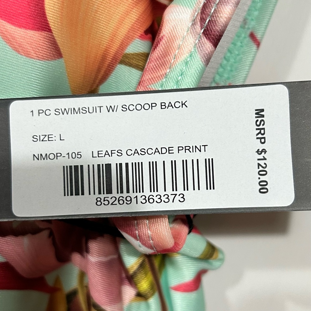 Nicole Miller One Piece Swimsuit Leafs Cascade Print Large Floral Multi NWT - Picture 5 of 11